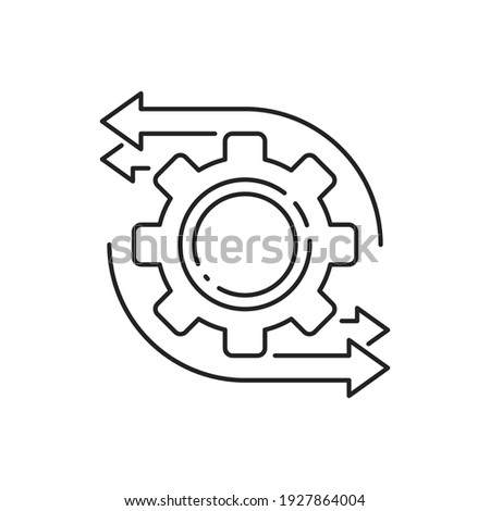 easy operation process with thin line gearwheel. outline trend modern simple recycle or execute logotype graphic design element isolated on white. concept of financial engine or solution realization Royalty-Free Stock Photo #1927864004