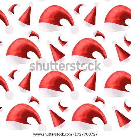seamless pattern of red Christmas hats isolated on a white background