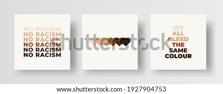 Diversity and Anti Racism Social Media Post or Square Banner Collection. Set of Anti-Racism Illustrations, Typography, Design Elements with Skin Tone Colours. No Racism, We All Bleed The Same Colour.  Royalty-Free Stock Photo #1927904753