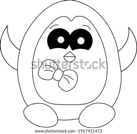 Cute cartoon penguin. Draw illustration in black and white