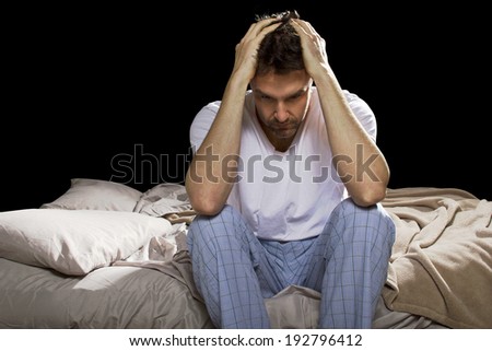 young man unable sleep because of stress of problems Royalty-Free Stock Photo #192796412
