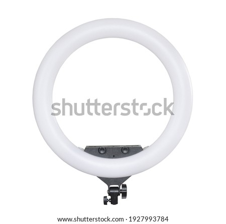 modern equipment for photographers and make-up artists the ring led lamp for photography and video shooting is isolated on a white background, modern technologies