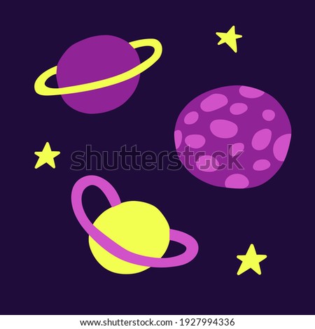 Astronomical or celestial objects. Heavenly bodies in space. Vector hand drawn illustration in doodle style.