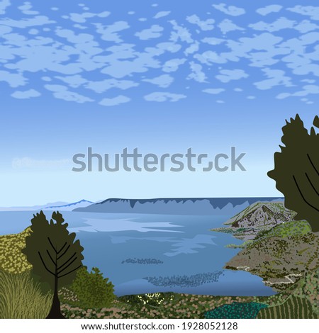 View of mountain and sea with cloud sky
