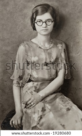 Young Girl with Round Glasses Antique Photograph