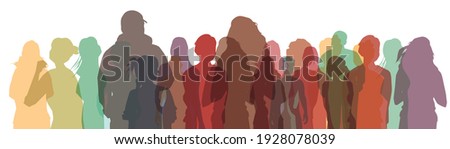 A group of diverse people silhouette in new normal wearing masks. Royalty-Free Stock Photo #1928078039