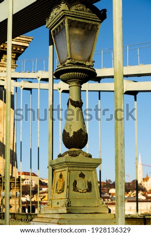 The Chain bridge before the renovation works begin. The oldest bridge in Hungary which famous tourist attraction Rusted, poor condition but renewing in 2021 Royalty-Free Stock Photo #1928136329