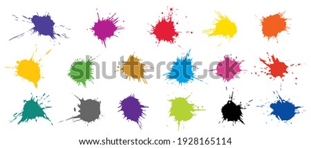 Set of colorful grunge blots, splats. Paint splash. Vector illustration. Royalty-Free Stock Photo #1928165114