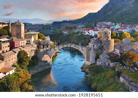 Historical Mostar Bridge known also as Stari Most or Old Bridge in Mostar, Bosnia and Herzegovina Royalty-Free Stock Photo #1928195651