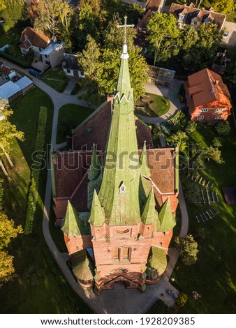 View from above of Kuldiga lutheran church, Latvia