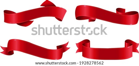 Big Set Red Ribbons Isolated, Vector Illustration