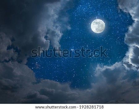 Night landscape with full moon and stars in sky