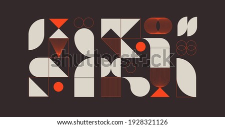Modern abstract  background with geometric shapes and halftone textures. Minimalistic geometric pattern in Scandinavian style. Trendy vector graphic elements for your unique design. Royalty-Free Stock Photo #1928321126