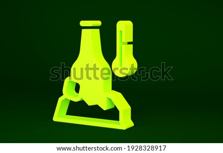 Yellow Cold beer bottle icon isolated on green background. Minimalism concept. 3d illustration 3D render.