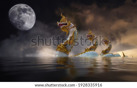 Naga at khong river on the night of the full moon Royalty-Free Stock Photo #1928335916