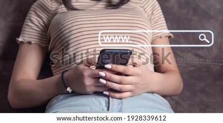 Woman using smartphone searching for information in internet. Search. Internet. Network. Technology