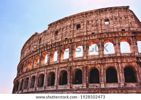 The Roman Colosseum in Rome , Italy. The Coliseum or Flavian Amphitheatre. Famous ancient Roman monument. Photo stock