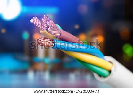 Colorful power copper electrical wire Royalty-Free Stock Photo #1928503493