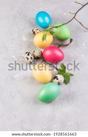 Easter eggs decorations over retro background. Easter composition.