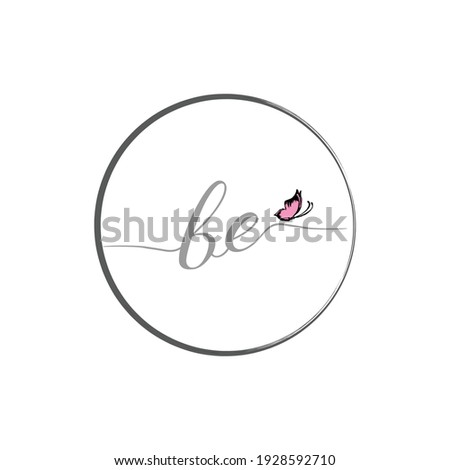 BE initial letter handwriting logo design with butterfly