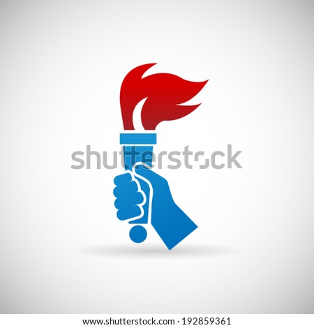 Victory Flame Symbol Hand Hold Fire Torch Icon Design Template Vector Illustration
