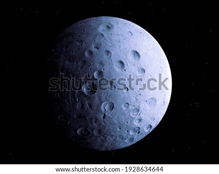 Surface of the satellite. Rocky white planet with craters in deep space. Beautiful abstract background.