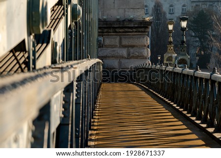 The Chain bridge before the renovation works begin. The oldest bridge in Hungary which famous tourist attraction Rusted, poor condition but renewing in 2021 Royalty-Free Stock Photo #1928671337
