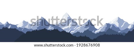 Seamless psttern of Colored mountains with trees. Vector illustration. Royalty-Free Stock Photo #1928676908