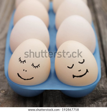Happy couple in love. Eggs. 