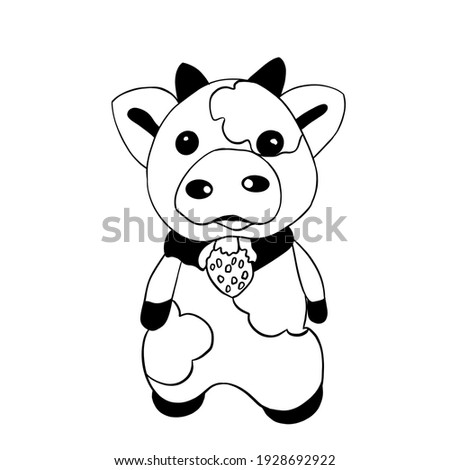 Black and white calf art illustration line white background