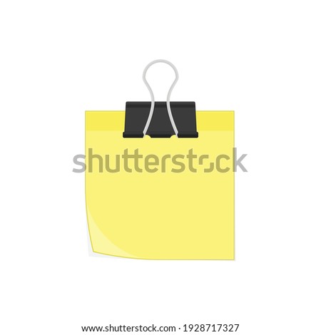 Yellow sticky note with Black Paper clip isolated on white background. Vector yellow single notepad. Template for your projects. EPS10.