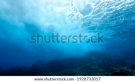Artistic Underwater photo of waves. From a scuba dive in the canary island in the Atlantic Ocean. Spain