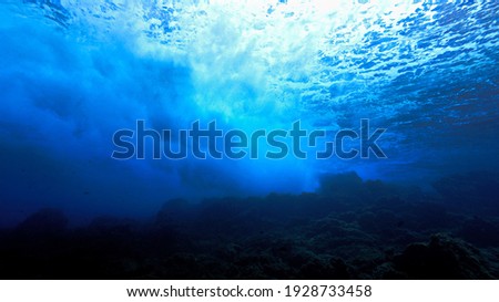 Artistic Underwater photo of waves. From a scuba dive in the canary island in the Atlantic Ocean. Spain