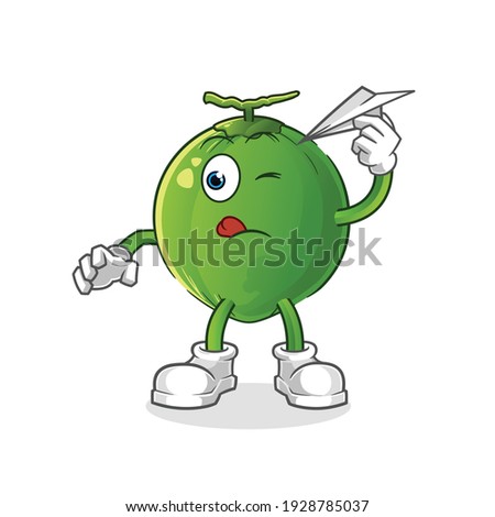 coconut with paper plane character. cartoon mascot vector
