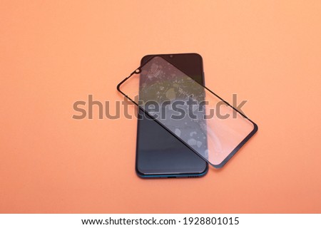 smartphone while using the screen protector. Phone save concept. Isolated background. 