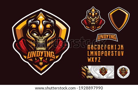 illustration vector graphic and font set of armored zombie perfect for e-sport team mascot and game streamer