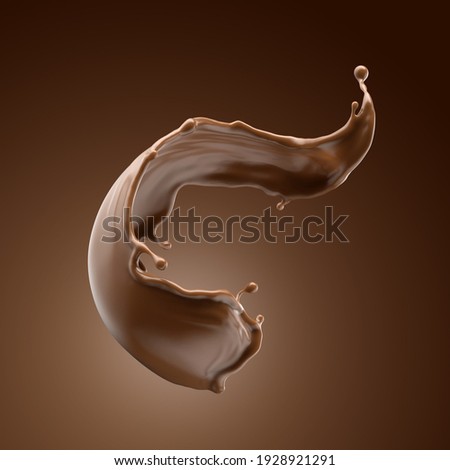 3d render, chocolate splash, cacao drink or coffee, splashing cooking ingredient. Abstract brown liquid clip art isolated on brown background
