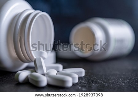 Drug prescription for treatment medication. Packaging of tablets and pills on the table. Medicine.