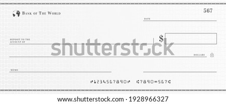 Blank bank cheque template. Check from checkbook. Royalty-Free Stock Photo #1928966327
