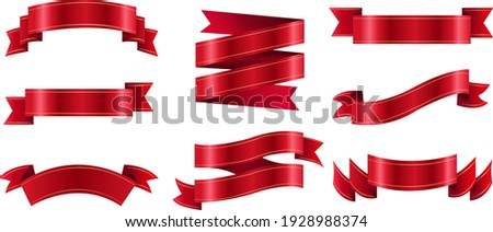 Red Ribbons Set Isolated White Background, Vector Illustration Royalty-Free Stock Photo #1928988374