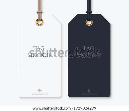 Realistic tag mockup: blank whute and black tag for your design. isolated on light transparent background. Vector illustration EPS10.	 Royalty-Free Stock Photo #1929024299