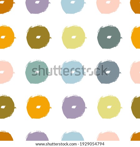 Painted circles background. Acrylic paint or ink rounded hand painted brush strokes. Vector seamless pattern in pastel colors. Retro scandinavian style colorful abstract decorative ornament