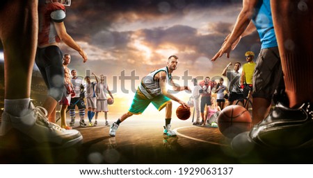 Basketball multi sports grand arena collage boxing basketball soccer football volleyball tennis fitness cycling baseball ice hockey Royalty-Free Stock Photo #1929063137