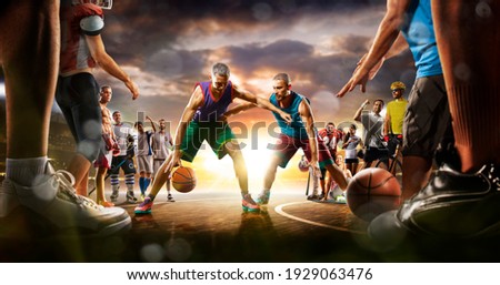 Basketball multi sports grand arena collage boxing basketball soccer football volleyball tennis fitness cycling baseball ice hockey Royalty-Free Stock Photo #1929063476