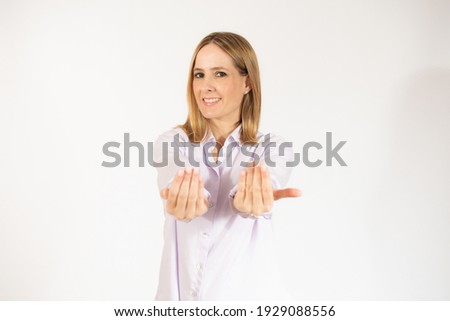 Young woman over isolated white background inviting to come with hand. Happy that you came