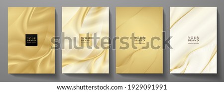 Technology cover background design set. Luxury line pattern (guilloche curves) in premium gold, black. Vector tech backdrop for business layout, digital certificate, formal brochure template, network Royalty-Free Stock Photo #1929091991
