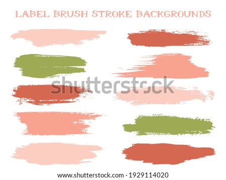 Mottled label brush stroke backgrounds, paint or ink smudges vector for tags and stamps design. Painted label backgrounds patch. Interior paint color palette elements. Ink dabs, red green splashes. Royalty-Free Stock Photo #1929114020