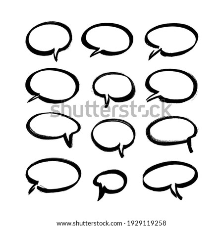 Vector art illustration grunge speech bubbles. Set of hand drawn paint object for design. Abstract brush drawing. 