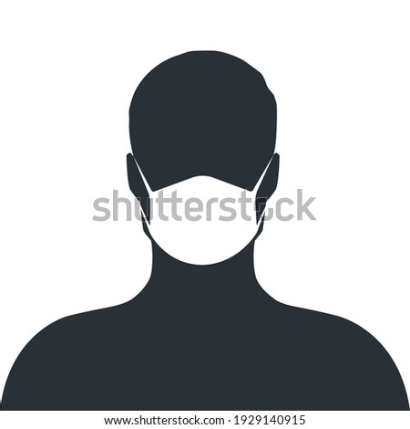 flat vector image on white background, icon man in mask, quarantine and protection from coronavirus