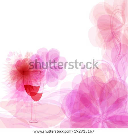 gentle frame with pink flowers and two elegant glasses of wine